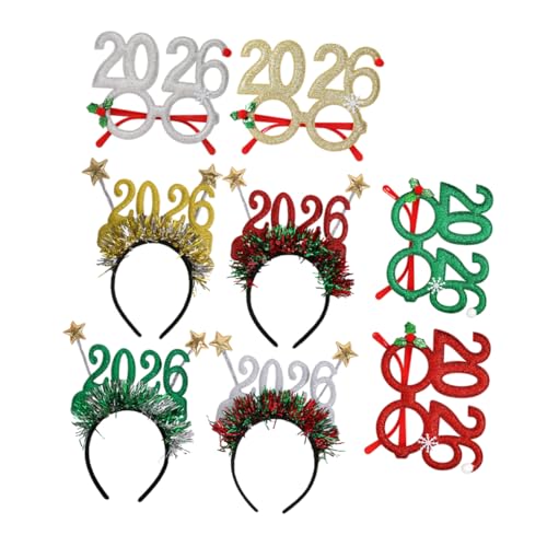 BIUDECO 8 Stück Teiliges Glitzer Neujahrs mit Haarreifen und Brille Festliches Party Accessoire für Silvesterfeiern und Fröhliche Foto Requisiten von BIUDECO