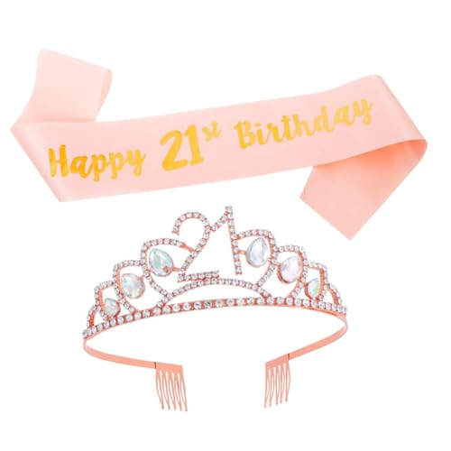 BIUDECO Geburtstagskrone und Schärpe Geburtstag Partydekoration für Mädchen Verstellbares Stirnband und Schulterband Roségold Fotorequisiten und Festlicher Kopfschmuck von BIUDECO