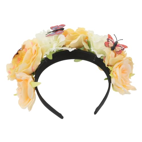 BIUDECO Halloween Haarreif mit Mexikanischem Blumenkranz Realistischer Schmetterling und Künstliche Blüten Party und Cosplay Accessoire für Tag Toten Feier von BIUDECO