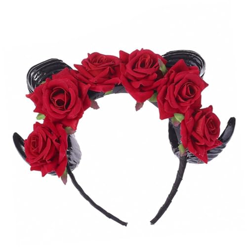 BIUDECO Rotes Horn Stirnband mit Künstlicher Rosenblüte Halloween Kopfschmuck Vintage Design Stilvolles Cosplay Accessoire für Party und Kostüm BIUDECO Rotes Horn Stirnband mit Künstlicher Rosenblüte Halloween Kopfschmuck Vintage Design Stilvolles Cosplay Accessoire für Party und Kostüm von BIUDECO