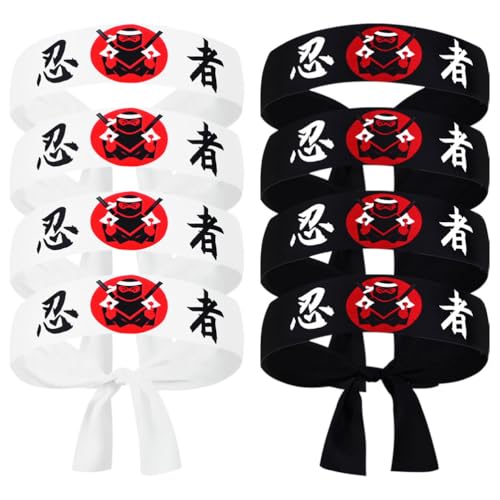 BIUDECO Sushi-Küchen-Bandana, Ninja, Karate, Stirnband, japanische Kopfbedeckung, Hibachi-Kochmütze, Sport-Stirnband, Kochen, Kostüm, 8 Stück von BIUDECO