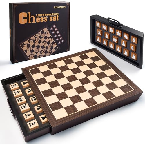 BIVOMON Einzigartiges Schach-Set aus Holz für Kinder und Erwachsene, 32,5 cm Schachbrettspiel mit 2 integrierten Schubladen, handgefertigte Schachfiguren, 2 zusätzliche Königin-Schachtisch für BIVOMON Einzigartiges Schach-Set aus Holz für Kinder und Erwachsene, 32,5 cm Schachbrettspiel mit 2 integrierten Schubladen, handgefertigte Schachfiguren, 2 zusätzliche Königin-Schachtisch für von BIVOMON