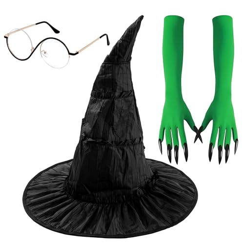 BIWISY Hexenkostüm, Zubehör, Hexe, Cosplay, Brille, Handschuhe, Hut, Halloween, für Damen, Halloween, Film, Cosplay, Requisiten, Rollenspiele, Party, 3 Stück BIWISY Hexenkostüm, Zubehör, Hexe, Cosplay, Brille, Handschuhe, Hut, Halloween, für Damen, Halloween, Film, Cosplay, Requisiten, Rollenspiele, Party, 3 Stück von BIWISY