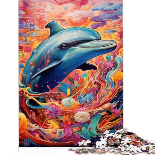 1000 Teile Puzzle Psychedelischer Delfin Puzzle für Erwachsene für Erwachsene und Jugendliche Holzbrettpuzzle 1000 Teile (75x50cm) von BIZOCA