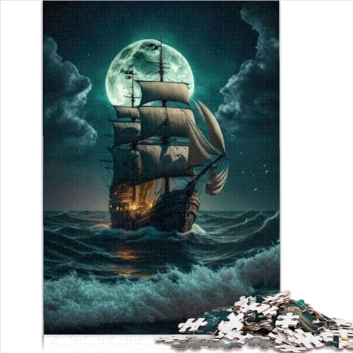 1000 Teile Puzzles Totenkopf Piratenschiff Puzzle für Erwachsene Holzbrettpuzzles Interessante Puzzles300 Stück (40x28cm) von BIZOCA