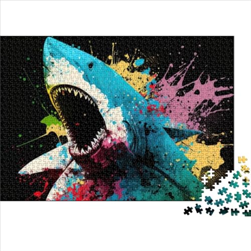 1000 teiliges Puzzle für Erwachsene buntes Hai Tier Puzzle für Erwachsene Holzpuzzle Lern und Lernspielzeug 1000 Teile (75 x 50 cm) von BIZOCA