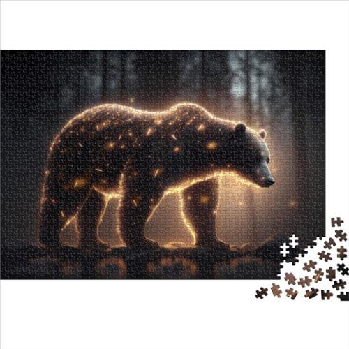 1000 teiliges Puzzle für Erwachsene leuchtendes Porträt eines Bären Holzpuzzle Lernspiel Herausforderungsspielzeug 1000 Teile (75 x 50 cm) von BIZOCA