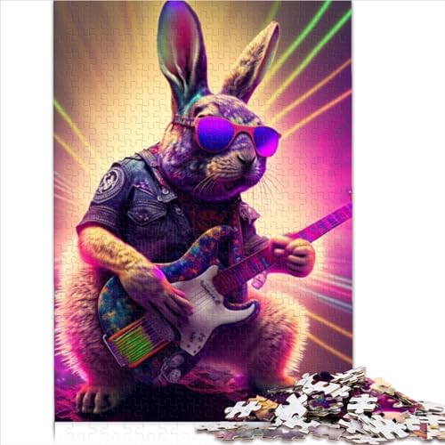 1000teiliges Puzzle für Erwachsene Kaninchen Gitarre Tier kreative Holzpuzzles für Erwachsene und Jugendliche Lernpuzzle 500 Teile (52 x 38 cm) von BIZOCA