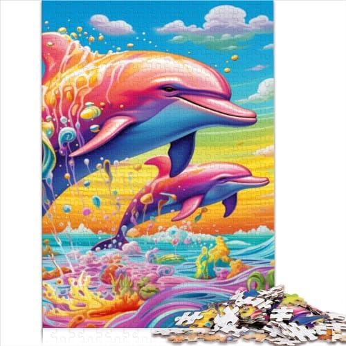 1000teiliges Puzzle für Erwachsene Psychedelischer Delfin kreative Holzpuzzles für Erwachsene und Jugendliche Lernpuzzle 1000 Teile (75 x 50 cm) von BIZOCA
