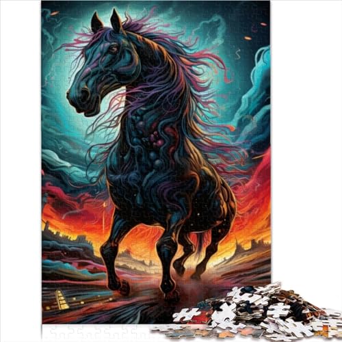 500teiliges Puzzle für Erwachsene 500 Teile psychedelisch gefärbte Pferde Puzzle für Jugendliche HolzbrettPuzzle Spielzeug Denkspiel 500 Teile (52 x 38 cm) von BIZOCA