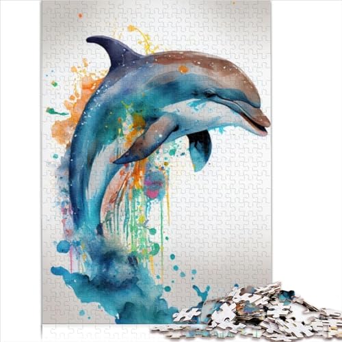 Puzzle für Erwachsene Delfin Aquarell Puzzle 1000 Teile Holzpuzzles für Erwachsene und Jugendliche Denkspiel Wandkunst einzigartiges Geschenk 1000 Stück (75 x 50 cm) von BIZOCA