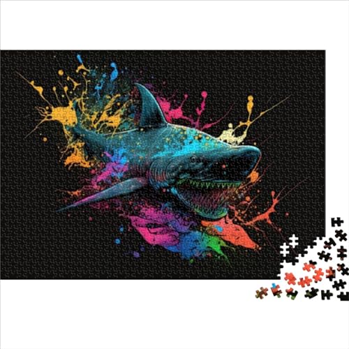 Puzzle für Erwachsene Hai buntes Tier 1000 Teile Holzpuzzle Erwachsene und Jugendliche Heimdekoration Intellektuelles Spiel Wandkunst einzigartiges Geschenk 1000 Stück (75 x 50 cm) von BIZOCA