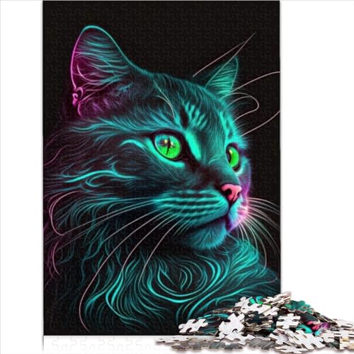 Puzzle für Erwachsene Neon Katze 1000 Teile Holzpuzzle Puzzle für Erwachsene und Jugendliche Denkspiel Wandkunst einzigartiges Geschenk 1000 Stück (75 x 50 cm) von BIZOCA