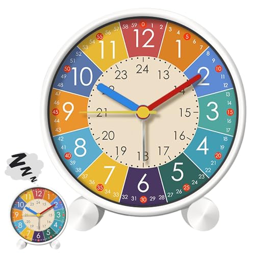 BIZOI Kinderwecker Ohne Ticken, Wecker Analog Ohne Ticken kinderwecker, Lernwecker Kinder Ohne Ticke, Kinderwecker für Schulanfänger, Wecker Kinder für Jungen und Mädchen, Schulanfang von BIZOI