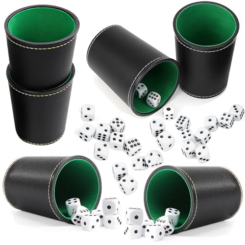 BIZOI Würfelbecher Set, Leder Würfelbecher Set, 6 Würfelbecher Leder mit 36 Würfeln, Knobelbecher Lederr, Würfel Spiel Set für Bars Nachtclubs Würfelspiele Familienspiel von BIZOI