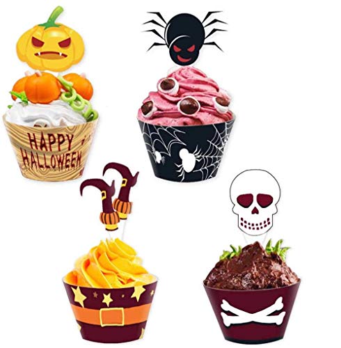 BJ-SHOP Cupcake Toppers, Halloween Kuchenaufsätze 24Sets Cupcake Dekorationen für Partyzubehör Set von BJ-SHOP