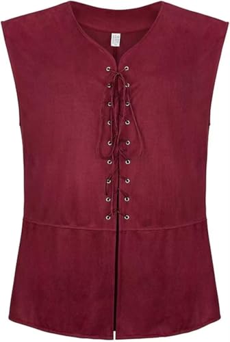 BJMAND Herren Mittelalter-Weste Piratenkostüm Retro Renaissance Steampunk Schnürung Wikinger Gothic Viktorianisch Halloween Cosplay Weste, weinrot, M BJMAND Herren Mittelalter-Weste Piratenkostüm Retro Renaissance Steampunk Schnürung Wikinger Gothic Viktorianisch Halloween Cosplay Weste, weinrot, M von BJMAND