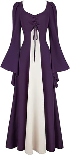 BJMAND Mittelalterliches Kleid, langes Renaissance-Kostüm, Hexe, Damen, irisch, viktorianisch, Vintage, Halloween, Cosplay, Violett (Violett, 6XL) von BJMAND