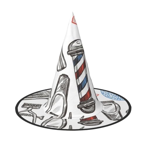 BJNGHKLN Barber Shop Monochromer Stil Druck Halloween Hexenhut für Frauen Party Hut für Halloween Festlichkeiten Cosplay Kostüm Ensemble BJNGHKLN Barber Shop Monochromer Stil Druck Halloween Hexenhut für Frauen Party Hut für Halloween Festlichkeiten Cosplay Kostüm Ensemble von BJNGHKLN