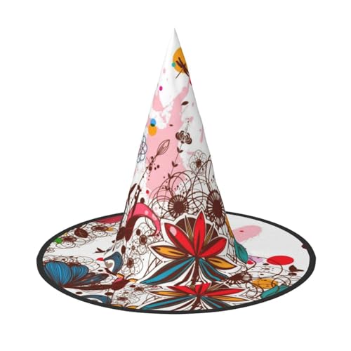 BJNGHKLN Bunte Blumen- und Schmetterlings-Druck, Halloween-Hexenhut für Damen, Partyhut für Halloween, Feste, Cosplay, Kostüm-Ensemble BJNGHKLN Bunte Blumen- und Schmetterlings-Druck, Halloween-Hexenhut für Damen, Partyhut für Halloween, Feste, Cosplay, Kostüm-Ensemble von BJNGHKLN