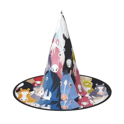 BJNGHKLN Bunte Cartoon-Pferde Druck Halloween Hexenhut für Frauen Party Hut für Halloween Festlichkeiten Cosplay Kostüm Ensemble BJNGHKLN Bunte Cartoon-Pferde Druck Halloween Hexenhut für Frauen Party Hut für Halloween Festlichkeiten Cosplay Kostüm Ensemble von BJNGHKLN