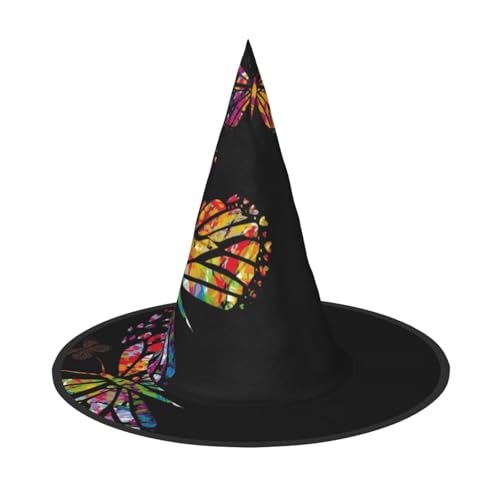 BJNGHKLN Bunter Schmetterlings-Druck, Halloween-Hexenhut für Damen, Partyhut für Halloween, Feste, Cosplay, Kostüm-Ensemble BJNGHKLN Bunter Schmetterlings-Druck, Halloween-Hexenhut für Damen, Partyhut für Halloween, Feste, Cosplay, Kostüm-Ensemble von BJNGHKLN