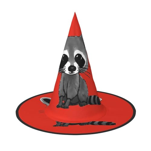 BJNGHKLN Cartoon-Hut mit süßem Waschbär-Druck, Halloween-Hexenhut für Damen, Partyhut für Halloween, Feste, Cosplay, Kostüm, Ensemble von BJNGHKLN