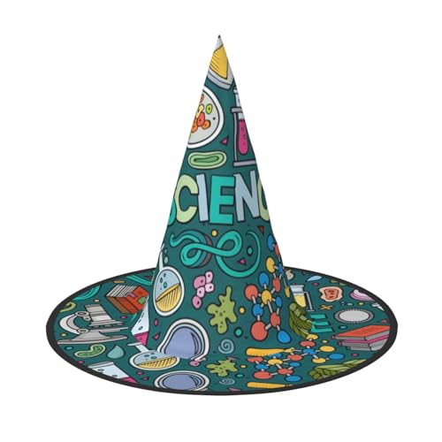 BJNGHKLN Cartoon-Wissenschafts-Themen-Druck, Halloween-Hexenhut für Damen, Partyhut für Halloween, Feste, Cosplay, Kostüm-Ensemble BJNGHKLN Cartoon-Wissenschafts-Themen-Druck, Halloween-Hexenhut für Damen, Partyhut für Halloween, Feste, Cosplay, Kostüm-Ensemble von BJNGHKLN