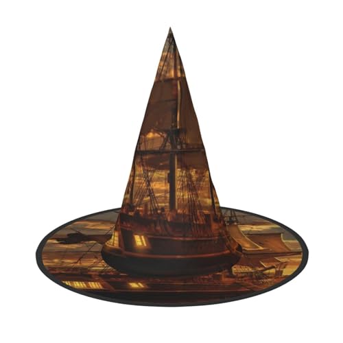BJNGHKLN Fantasy Piratenschiff Druck Halloween Hexenhut für Frauen Party Hut für Halloween Festlichkeiten Cosplay Kostüm Ensemble BJNGHKLN Fantasy Piratenschiff Druck Halloween Hexenhut für Frauen Party Hut für Halloween Festlichkeiten Cosplay Kostüm Ensemble von BJNGHKLN