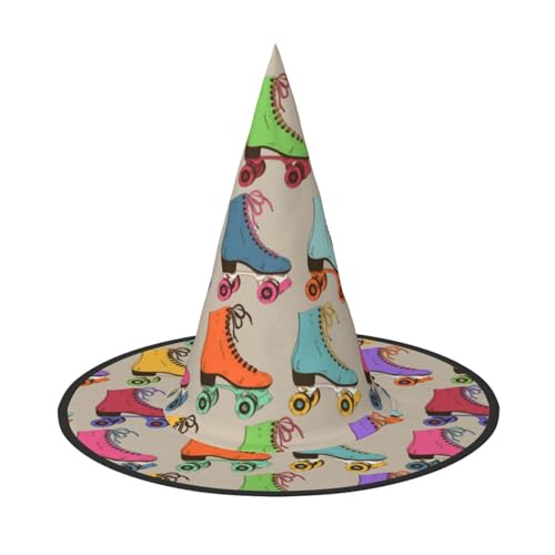 BJNGHKLN Farbenfroher Rollschuh-Druck, Halloween-Hexenhut für Damen, Partyhut für Halloween, Feste, Cosplay, Kostüm, Ensemble BJNGHKLN Farbenfroher Rollschuh-Druck, Halloween-Hexenhut für Damen, Partyhut für Halloween, Feste, Cosplay, Kostüm, Ensemble von BJNGHKLN