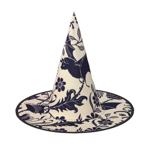 BJNGHKLN Fledermausmuster Druck Halloween Hexenhut für Frauen Party Hut für Halloween Festlichkeiten Cosplay Kostüm Ensemble von BJNGHKLN