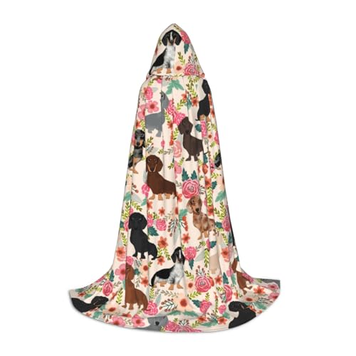 BJNGHKLN Halloween Bodenlanger Kapuzenumhang Hund Blumendruck langer Kapuzenumhang für Teenager von BJNGHKLN