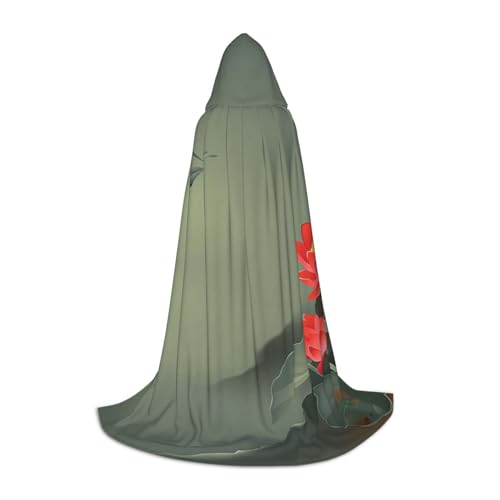 BJNGHKLN Halloween Bodenlanger Kapuzenumhang Lotusblume und Libellen-Druck, langer Kapuzenumhang für Teenager von BJNGHKLN