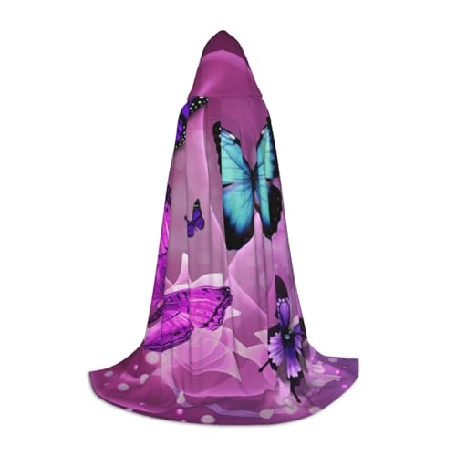 BJNGHKLN Halloween Bodenlanger Kapuzenumhang lila Schmetterlinge Druck langer Kapuzenumhang für Teenager von BJNGHKLN