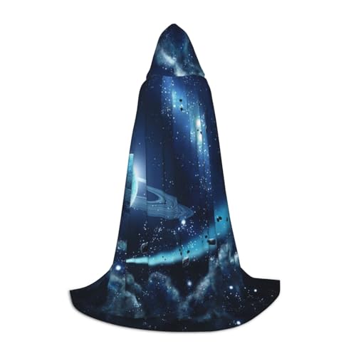 BJNGHKLN Halloween Bodenlanger Kapuzenumhang mit Mond, Sternen und Planeten, langer Kapuzenumhang für Teenager von BJNGHKLN