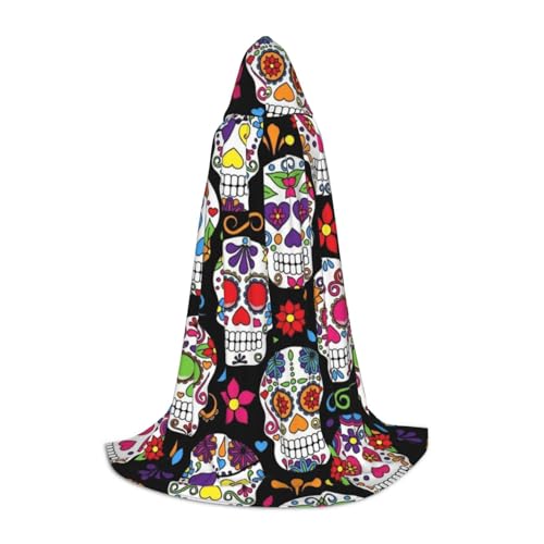 BJNGHKLN Halloween Bodenlanger Kapuzenumhang mit Zuckerschädel bedruckt, langer Kapuzenumhang für Teenager BJNGHKLN Halloween Bodenlanger Kapuzenumhang mit Zuckerschädel bedruckt, langer Kapuzenumhang für Teenager von BJNGHKLN