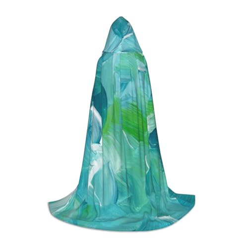 BJNGHKLN Halloween Bodenlanger Kapuzenumhang mit blauer Ölfarbe, Texturdruck, langer Kapuzenumhang für Teenager von BJNGHKLN