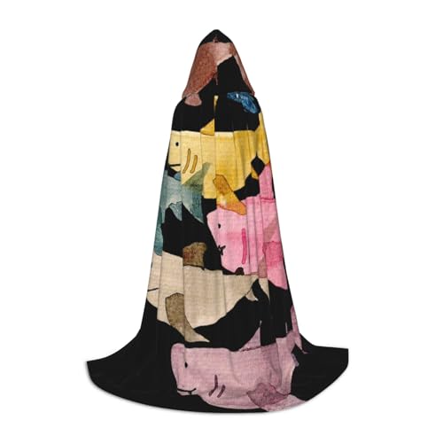 BJNGHKLN Halloween Bodenlanger Kapuzenumhang mit buntem Fischdruck, langer Kapuzenumhang für Teenager BJNGHKLN Halloween Bodenlanger Kapuzenumhang mit buntem Fischdruck, langer Kapuzenumhang für Teenager von BJNGHKLN