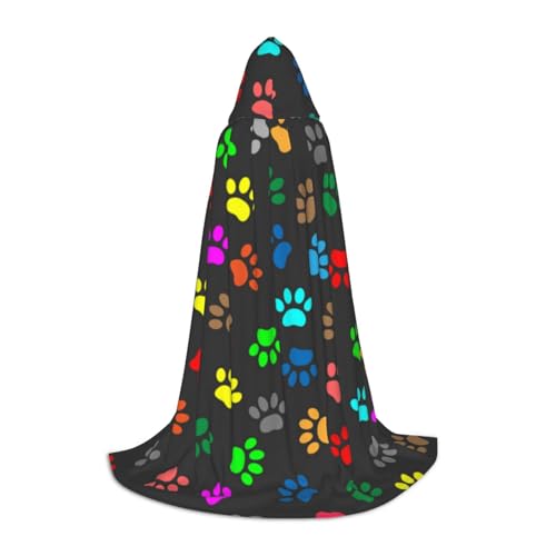 BJNGHKLN Halloween Bodenlanger Kapuzenumhang mit buntem Hundekrallen-Druck, schwarzer Druck, langer Kapuzenumhang für Teenager BJNGHKLN Halloween Bodenlanger Kapuzenumhang mit buntem Hundekrallen-Druck, schwarzer Druck, langer Kapuzenumhang für Teenager von BJNGHKLN