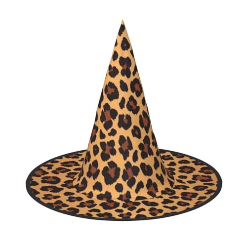 BJNGHKLN Halloween-Hexenhut für Damen, Leopardenmuster, Partyhut für Halloween, Feste, Cosplay, Kostüm-Ensemble von BJNGHKLN