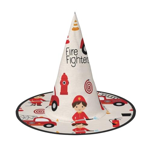 BJNGHKLN Halloween-Hexenhut für Damen, Motiv: kleine Jungen und Mädchen im Feuerwehrmann-Design, Partyhut für Halloween, Feste, Cosplay, Kostüm-Ensemble BJNGHKLN Halloween-Hexenhut für Damen, Motiv: kleine Jungen und Mädchen im Feuerwehrmann-Design, Partyhut für Halloween, Feste, Cosplay, Kostüm-Ensemble von BJNGHKLN