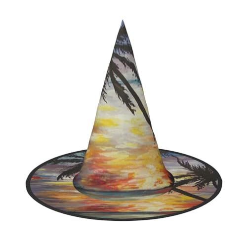 BJNGHKLN Halloween-Hexenhut für Damen, Motiv: tropischer Sonnenuntergang, Partyhut für Halloween, Feste, Cosplay, Kostüm-Ensemble BJNGHKLN Halloween-Hexenhut für Damen, Motiv: tropischer Sonnenuntergang, Partyhut für Halloween, Feste, Cosplay, Kostüm-Ensemble von BJNGHKLN
