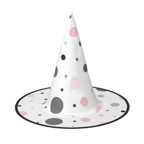 BJNGHKLN Halloween-Hexenhut für Frauen, Partyhut für Halloween, Feste, Cosplay, Kostüm, Ensemble, Rosa, Grau, Weiß, modernes Punktemuster BJNGHKLN Halloween-Hexenhut für Frauen, Partyhut für Halloween, Feste, Cosplay, Kostüm, Ensemble, Rosa, Grau, Weiß, modernes Punktemuster von BJNGHKLN