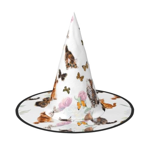 BJNGHKLN Halloween-Hexenhut mit Katzen-Schmetterlings-Aufdruck, für Damen, Partyhut für Halloween, Feste, Cosplay, Kostüm-Ensemble BJNGHKLN Halloween-Hexenhut mit Katzen-Schmetterlings-Aufdruck, für Damen, Partyhut für Halloween, Feste, Cosplay, Kostüm-Ensemble von BJNGHKLN