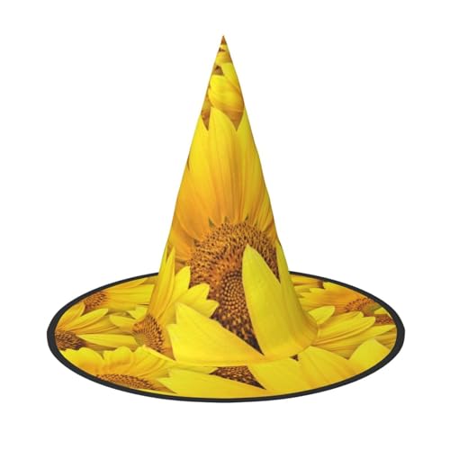 BJNGHKLN Halloween-Hexenhut mit Sonnenblumen-Druck, für Damen, Partyhut für Halloween, Feste, Cosplay, Kostüm-Ensemble von BJNGHKLN
