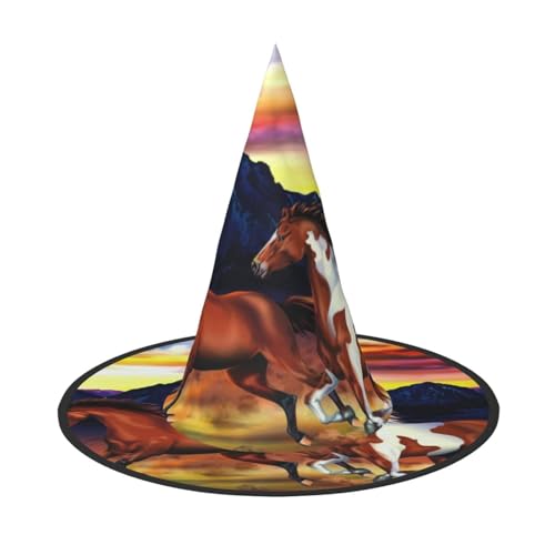 BJNGHKLN Halloween-Hexenhut mit laufenden Pferden, für Damen, Partyhut für Halloween, Feste, Cosplay, Kostüm, Ensemble BJNGHKLN Halloween-Hexenhut mit laufenden Pferden, für Damen, Partyhut für Halloween, Feste, Cosplay, Kostüm, Ensemble von BJNGHKLN