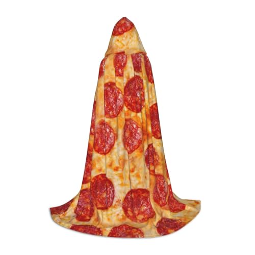 BJNGHKLN Halloween-Umhang mit Kapuze, bodenlang, 3D-Pizza-Pepperoni-Druck, langer Kapuzenumhang für Teenager von BJNGHKLN