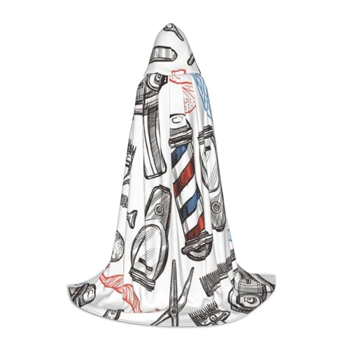 BJNGHKLN Halloween-Umhang mit Kapuze, bodenlang, Barbier-Shop, einfarbiger Stil, Druck, langer Kapuzenumhang für Teenager von BJNGHKLN