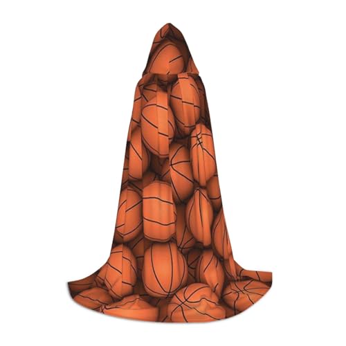 BJNGHKLN Halloween-Umhang mit Kapuze, bodenlang, Basketball, orangefarbener Druck, langer Kapuzenumhang für Teenager von BJNGHKLN