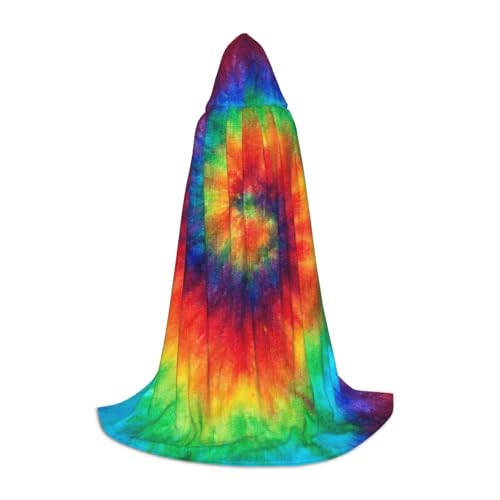 BJNGHKLN Halloween-Umhang mit Kapuze, bodenlang, Batikfärbung, Regenbogen-Druck, langer Kapuzenumhang für Teenager von BJNGHKLN